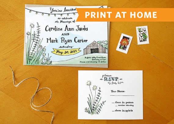 A Rustic Romance Print At Home Wedding Invitation Suite Etsy