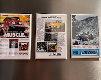 3 Toyota Land Cruiser Magnets or Pinbacks. You choose which set.