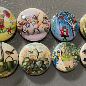 Frog Magnets Set: Vintage Style Reptile Art - Choose Size & Style