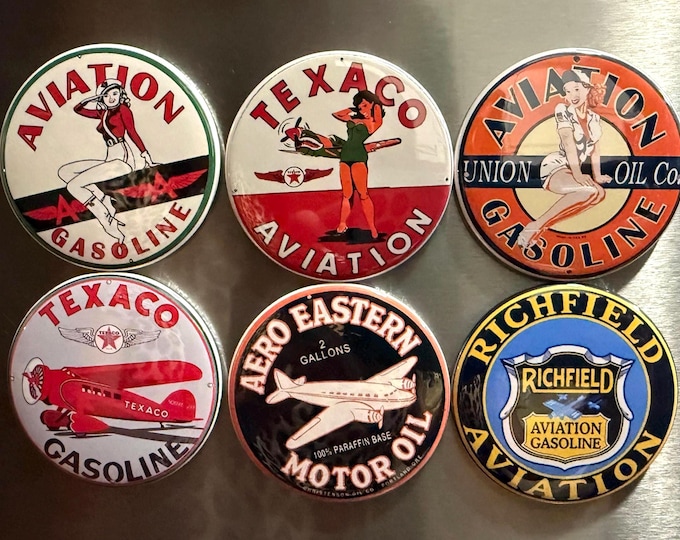 6 Aviation signs, Pin-back buttons or Magnet Buttons. Several sizes/styles available