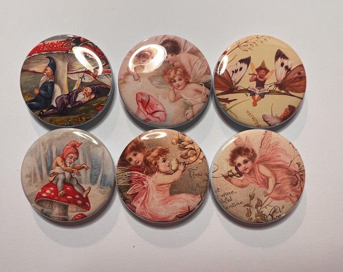 6 Fairy and Gnomes Fridge Magnets.  Choose your size/style. (S1)