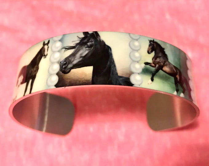 Horse Aluminum Cuff Bracelet: Custom Pearl Graphic Bracelet