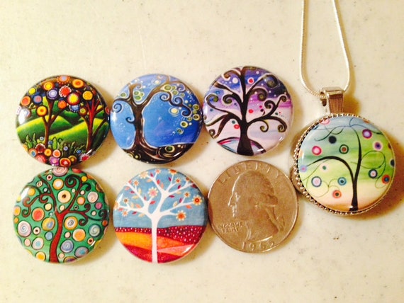 6 funky trees buttons and 1 Magnetic Interchangeable pendant and chain