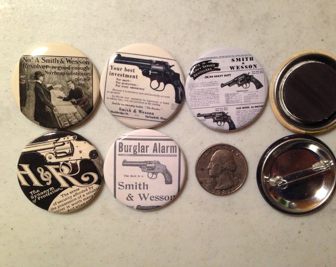 5 Gun Fridge magnets with vintage pictures of Gun advertisements. magnets, pinbacks, flatbacks