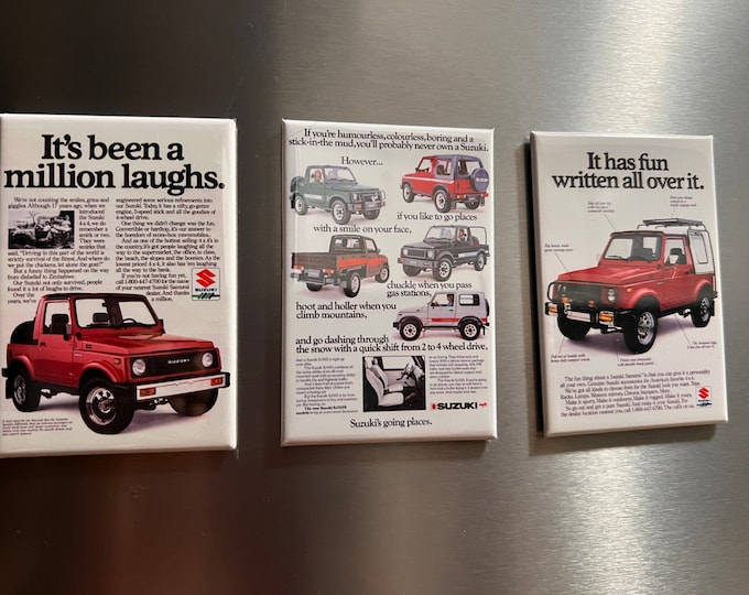 3 Suzuki Sidekick, Suzuki Sidekick Sport or Suzuki Samurai Magnets or Pinbacks. You choose which set.