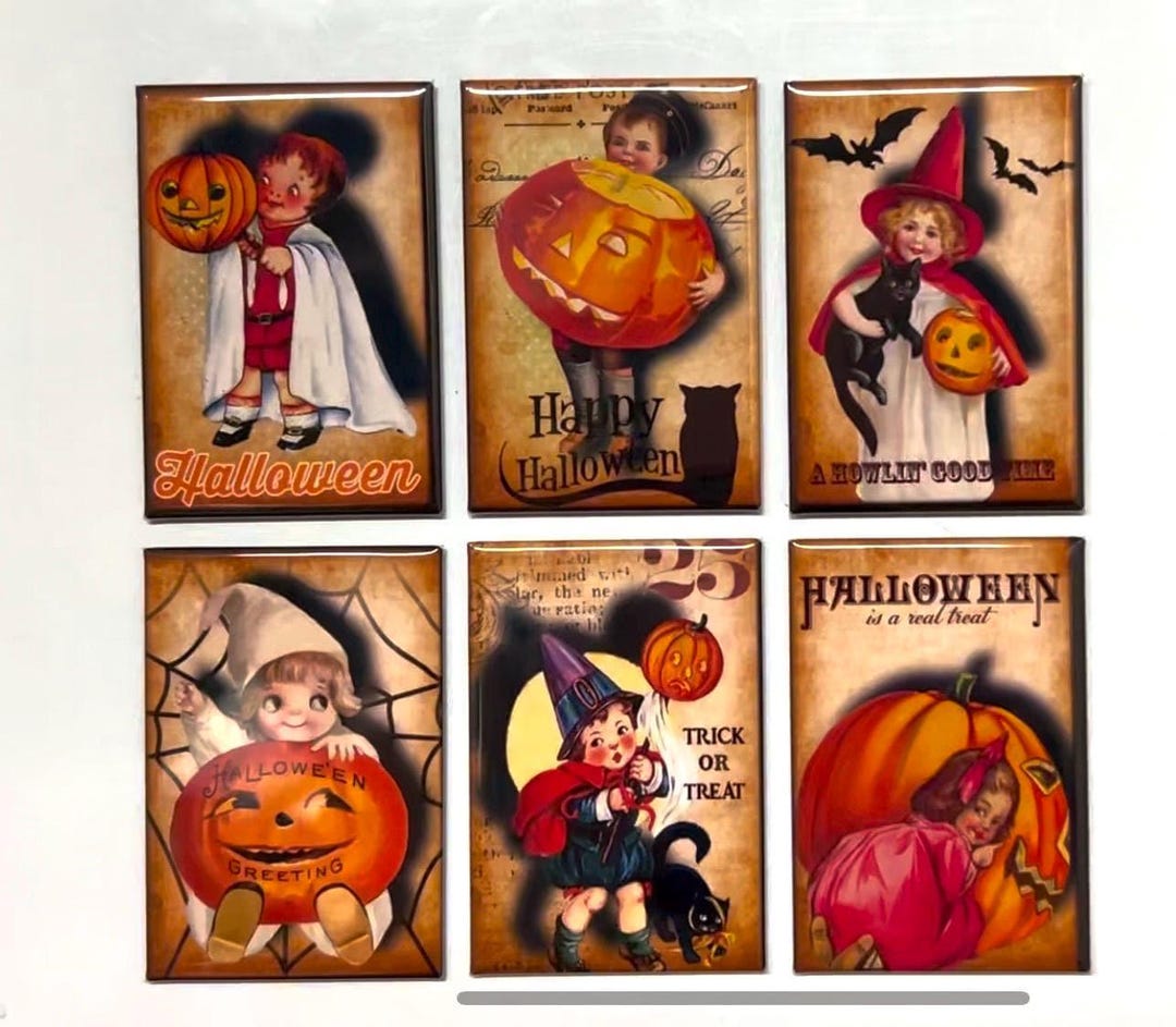 6 Vintage Halloween Fridge Magnets Size 2x3" - Etsy