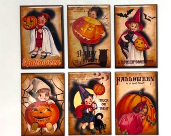 6 vintage halloween fridge magnets size 2x3"