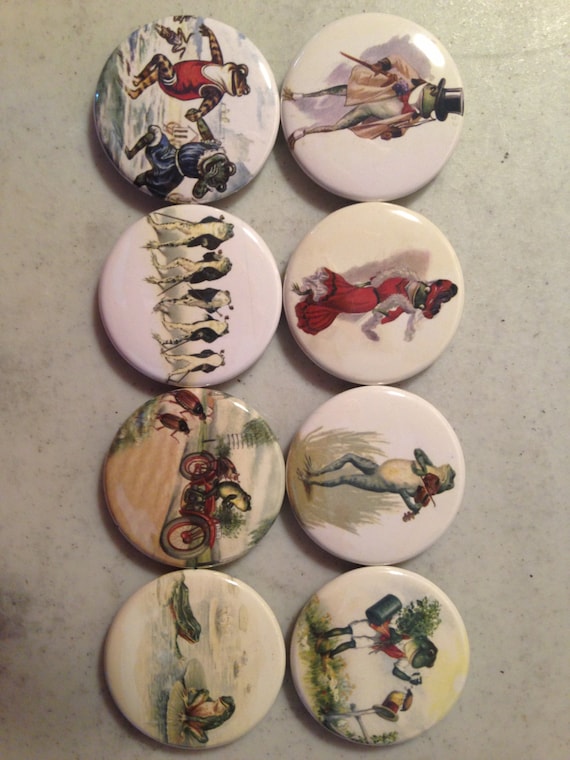 8 Frog fridge magnets, toads, frogs, reptiles, SET 5 with vintage pictures of frogs and toads
