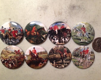 8 Fox Hunting, Equestrian, Hound dog Fridge Magnets, Flatback (no Magnet) or Pinback button