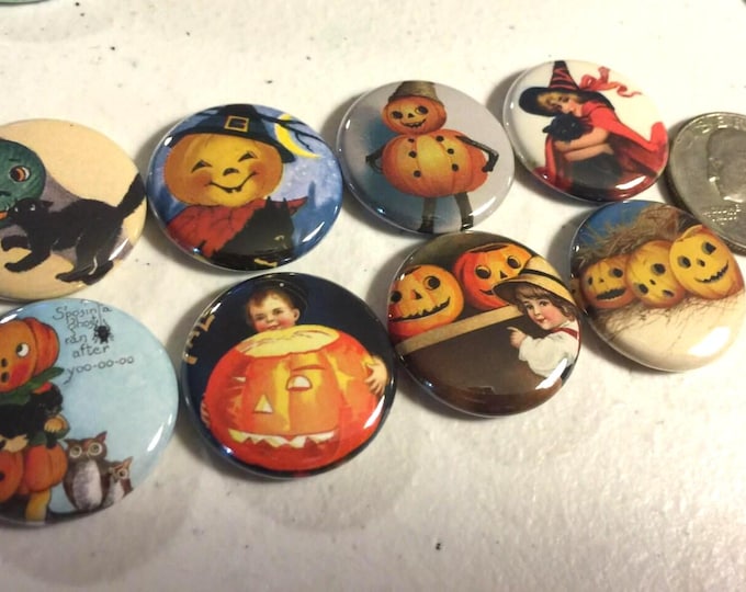 Vintage Halloween Fridge Magnets: 1.5" Pinback Set