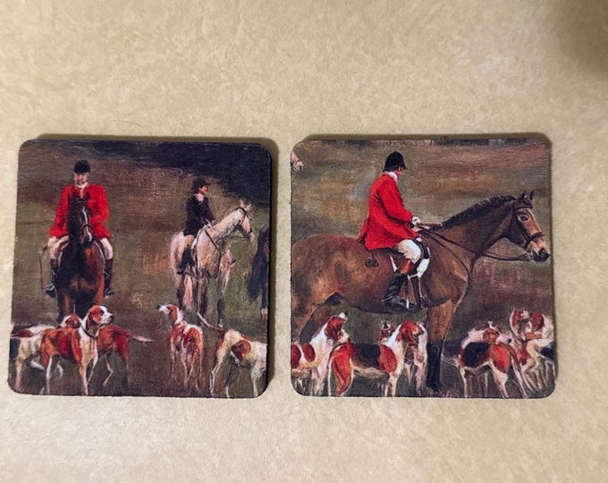 2 Coasters with Pictures of Equestrian Fox Hunting images