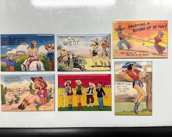 6 vintage old west post cards fridge magnets size 2x3"