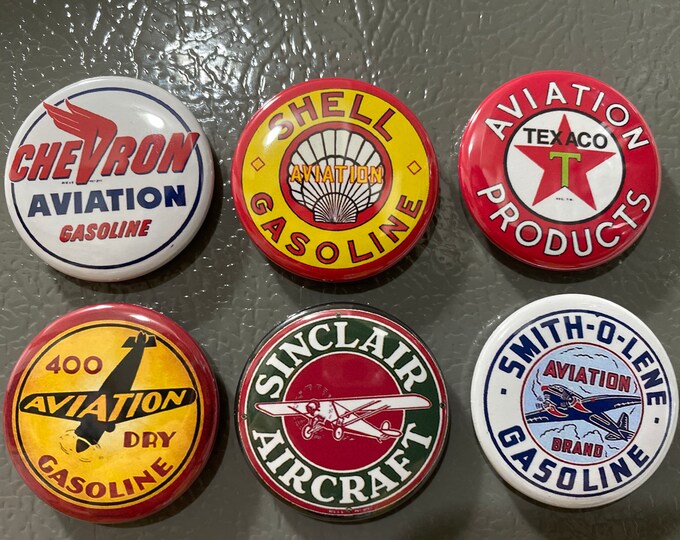 6 Aviation signs, Pin-back buttons or Magnet Buttons. Several sizes/styles available