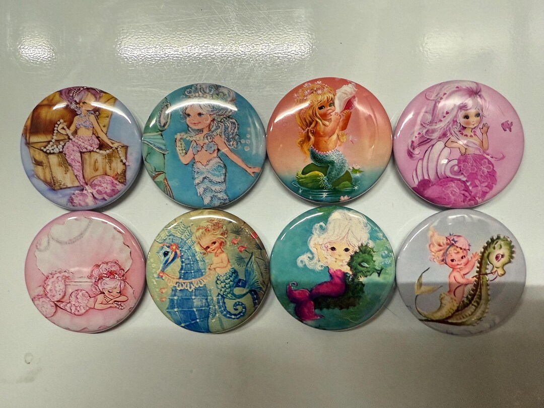 6 Child Mermaids Fridge Magnets, Pinbacks, Flatbacks and More. Choose ...
