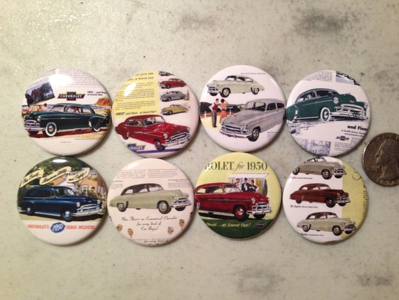 8 1950 Chevy buttons available as magnet buttons, pinbacks, flatbacks and more. Many sizes to chose from (SET 2)