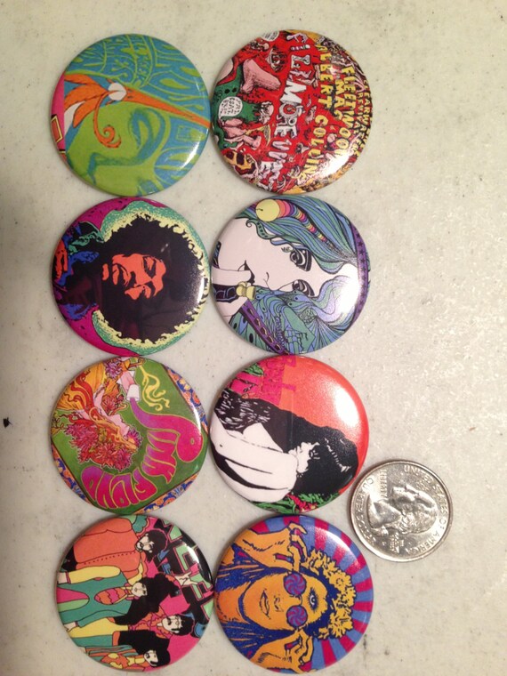 8 retro 60's poster Buttons, available as pinbacks, flatbacks, fridge magnets and more. Many sizes and styles to choose from. Set2.