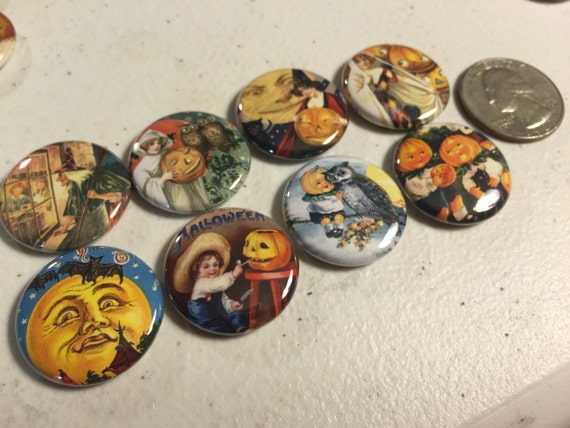 8 Halloween Fridge Magnet buttons, pinbacks, flatbacks Set 1, you choose size and style