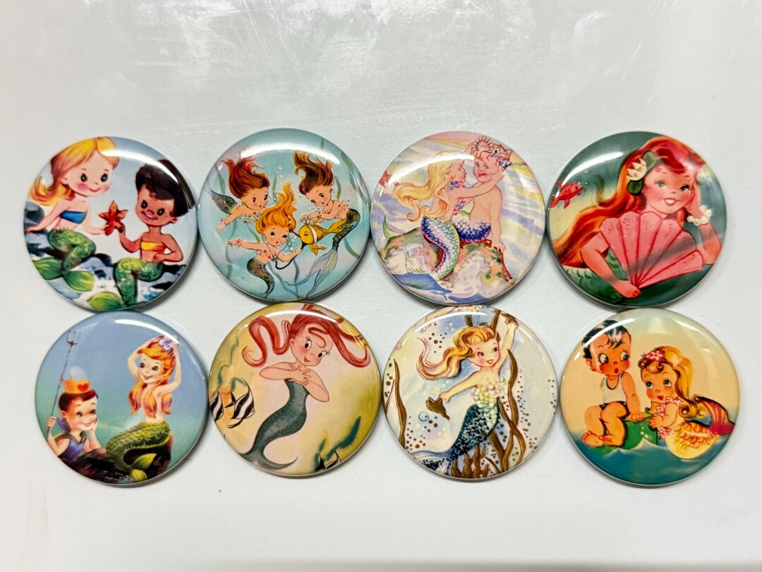 6 Child Mermaids Fridge Magnets, Pinbacks, Flatbacks and More. Choose ...