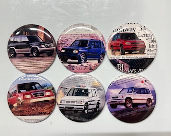 6 Suzuki Sidekick Sport, Fridge magnets, pinbacks or flatbacks. Several sizes to choose from.