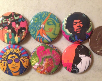 6 Retro Buttons.  You choose the type of button flatback, pinback, magnet back, necklace and more!