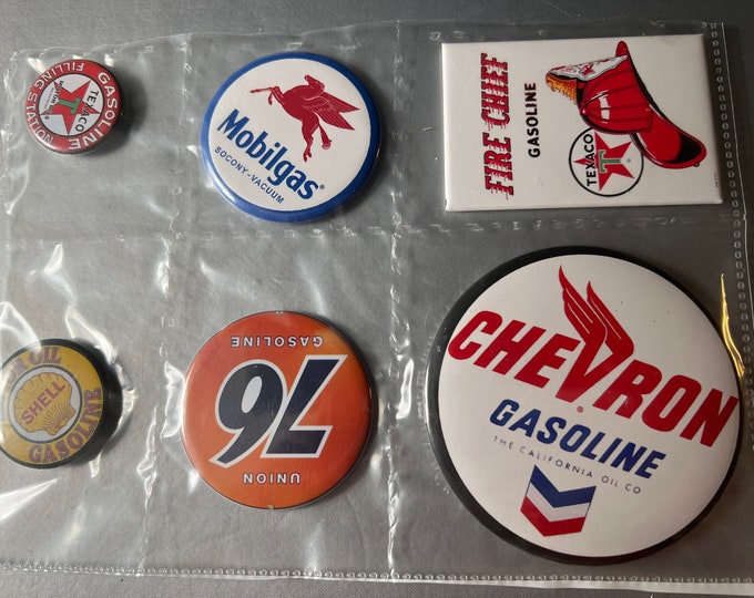 6 Gas Station Button Magnets, different sizes SetH