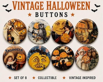 8 Halloween Fridge Magnet buttons, pinbacks, flatbacks Set 1, you choose size and style