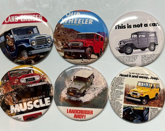 6 Toyota Land Cruiser, Pin-back buttons or Magnet Buttons. Several sizes/styles available (set2)