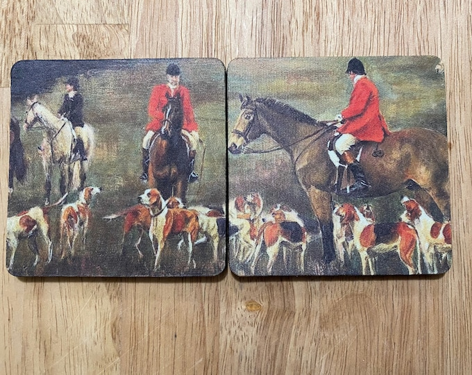 2 Coasters with Pictures of Equestrian Fox Hunting images