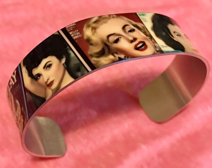 Old time movie stars on cuff bracelet.