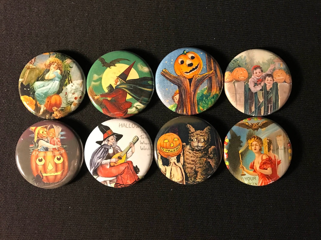 Vintage Halloween Magnet Buttons: Spooky Witch & Pumpkin Set - Etsy