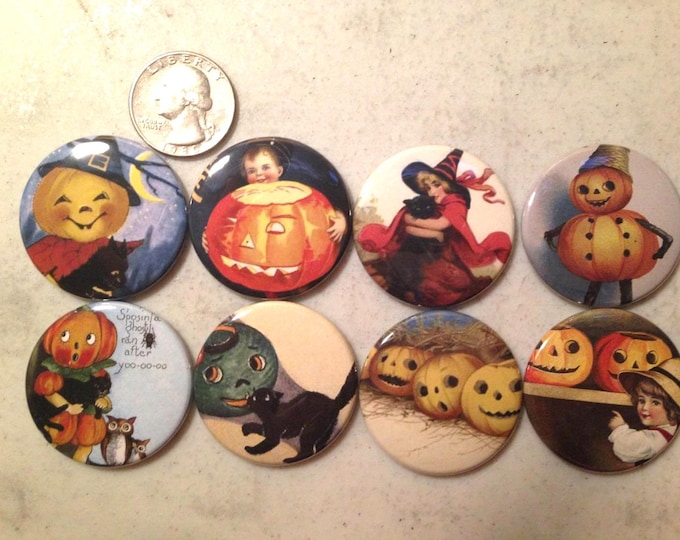 Vintage Halloween Fridge Magnets: 1.5" Pinback Set