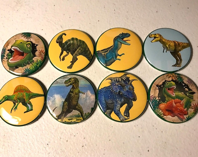 Dinosaur Pinback Buttons: Colorful Party Favors - Choose Your Size