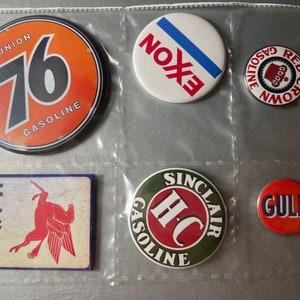 6 Gas Station Button Magnets, different sizes setB