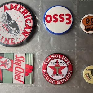 6 Gas Station Button Magnets, different sizes setC