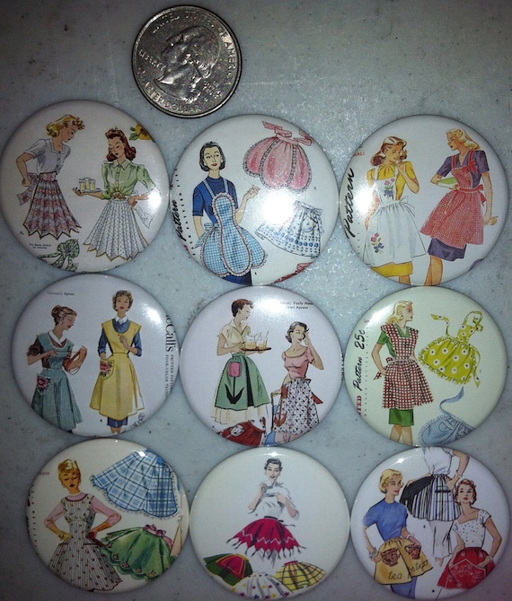 9 Apron Buttons available as pinbacks, flatbacks, magnets, and more. Many sizes to choose from. Set 2