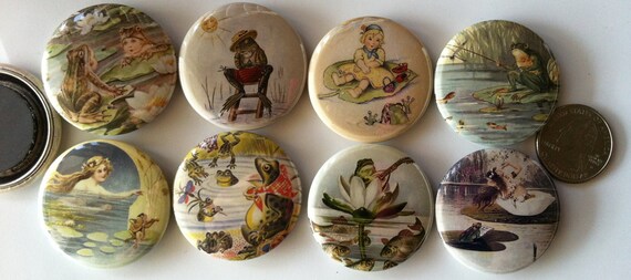 8 Frog fridge magnets, toads, frogs, reptiles, SET 3 with vintage pictures of frogs