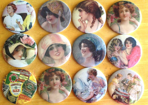 12 Tea Party, Party favors. Your choice of pinbacks, flatbacks, fridge magnets or Mirror back. Several Sizes available