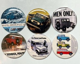 6 Toyota Land Cruiser, Pin-back buttons or Magnet Buttons. Several sizes/styles available (set1)