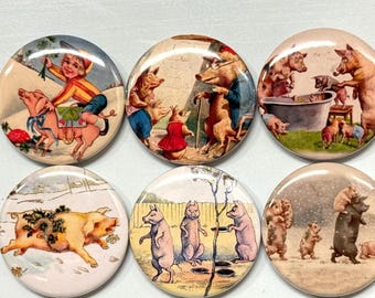 6 Pig Fridge magnets or pinbacks and more.  You choose the size and style. S1