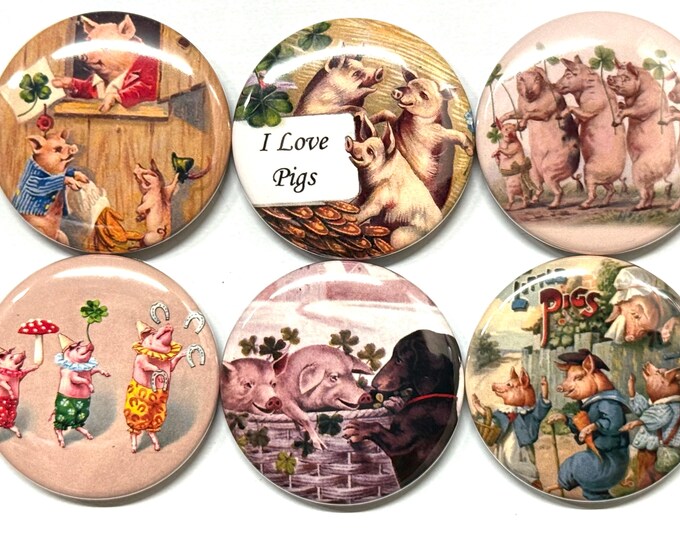 6 Pig Fridge magnets, pinbacks and more.  You choose the size and style at checkout. S2