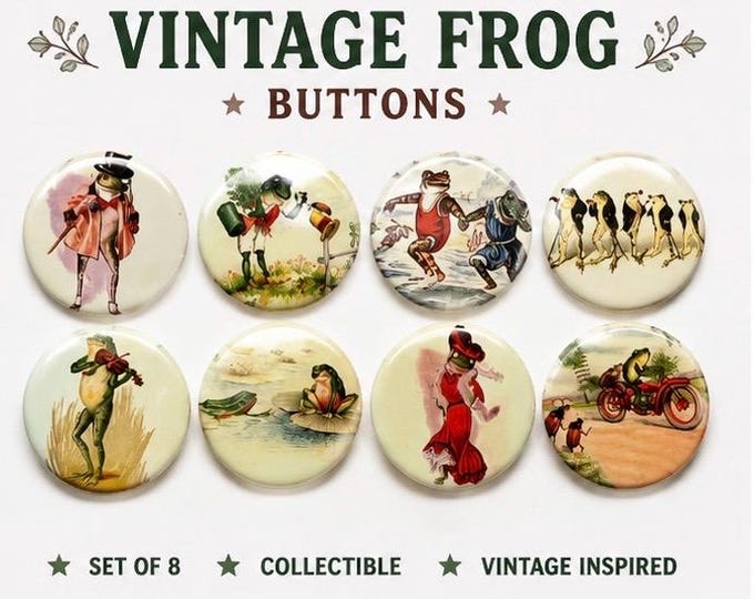 Vintage Frog Magnet Set: Reptile Toad Picture Buttons