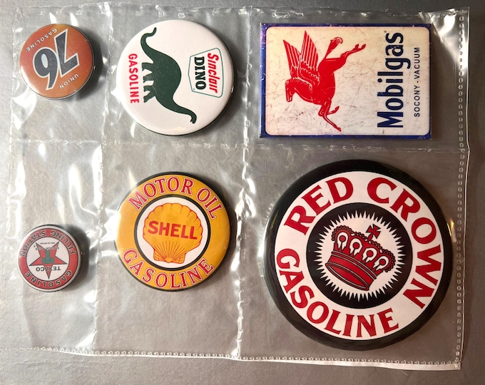 6 Gas Station Button Magnets, different sizes SETA