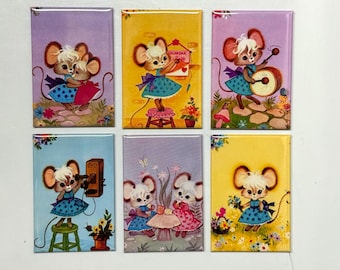 Retro Mice, Fridge magnets or pinback buttons  2x3 inch