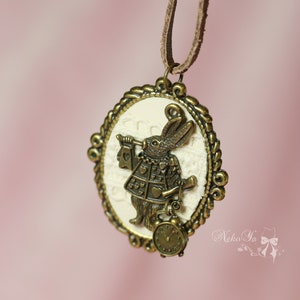 Rabbit from Wonderland with Pocket Watch Long Necklace