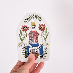Vintage Figgjo Flint Turi - MONS & MILLE - Man with Fish - Wall Plaque / Trivet - Scandinavian Mid-century Kitchen Tableware Design Norway