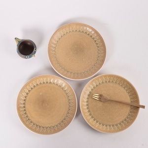 Great Glaze! Set of 3! Jens H Quistgaard - RELIEF - Small Plate / Cake Plate - Yellow Mustard - Danish Mid-century Tableware Design 1960s