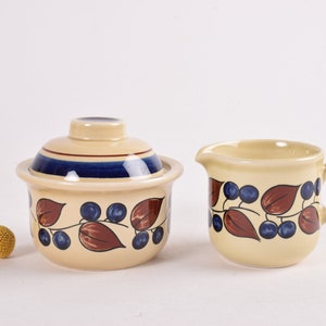 Figgjo Flint Norway - BEITO - Cream & Sugar Set - Blue Berry Decor - Scandinavian Mid-century Tableware Design - 1980s