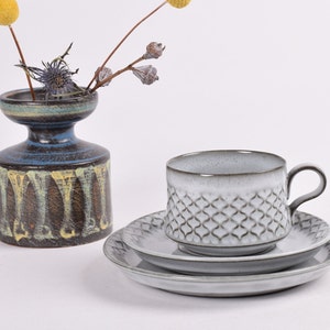 Jens H Quistgaard - Grey CORDIAL - Trio - Cup / Saucer / Plate - Bing & Grøndahl - Danish Scandinavian Mid-century Tableware Design 1970s