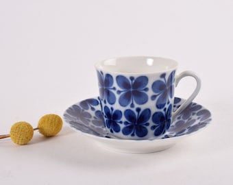 Vintage Rörstrand Suède - Mon Amie - Tasse à café et soucoupe - Marianne Westman - Fleur bleue - Design de vaisselle scandinave des années 60 - France