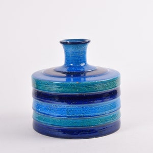 Large Vintage Bitossi Italy Budded Vase Turquoise Blue & Green Stripes Aldo Londi Italian Mid-century Pottery Home Decor image 1